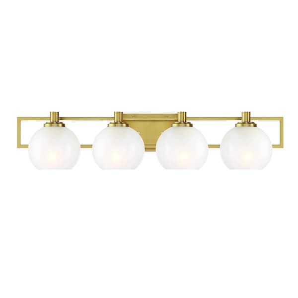 Designers Fountain Cowen 31.25in 4-Light Brushed Gold Mid-Century Modern Indoor Vanity Light with Etched Glass Shades 94504-BG - main